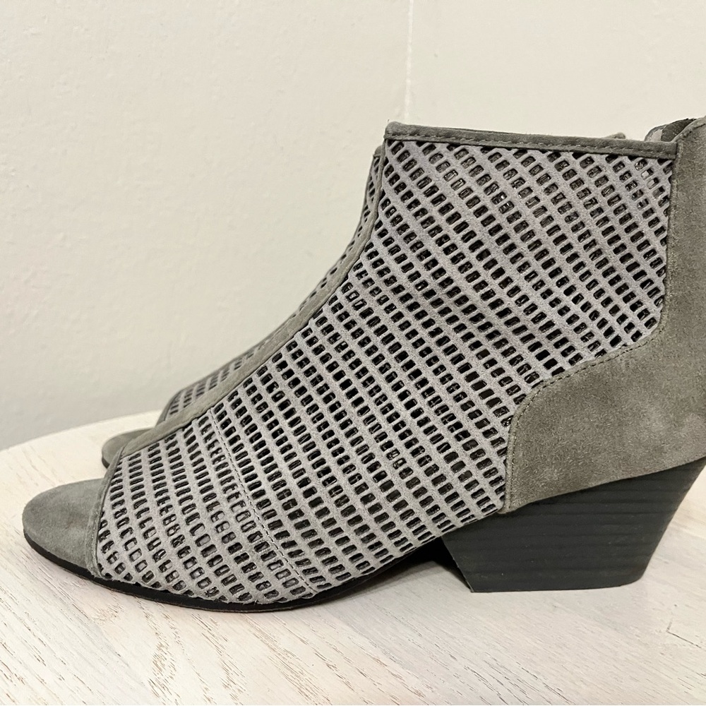 Eileen Fisher Grey Perforated Suede Peep-Toe Ankle Bootie